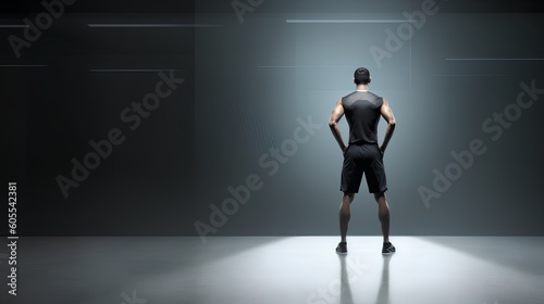 Sports performance concept,back view of an athlete. Minimal background with copy space for additional text. Sense of determination, strength, and readiness for the competition. Generative AI