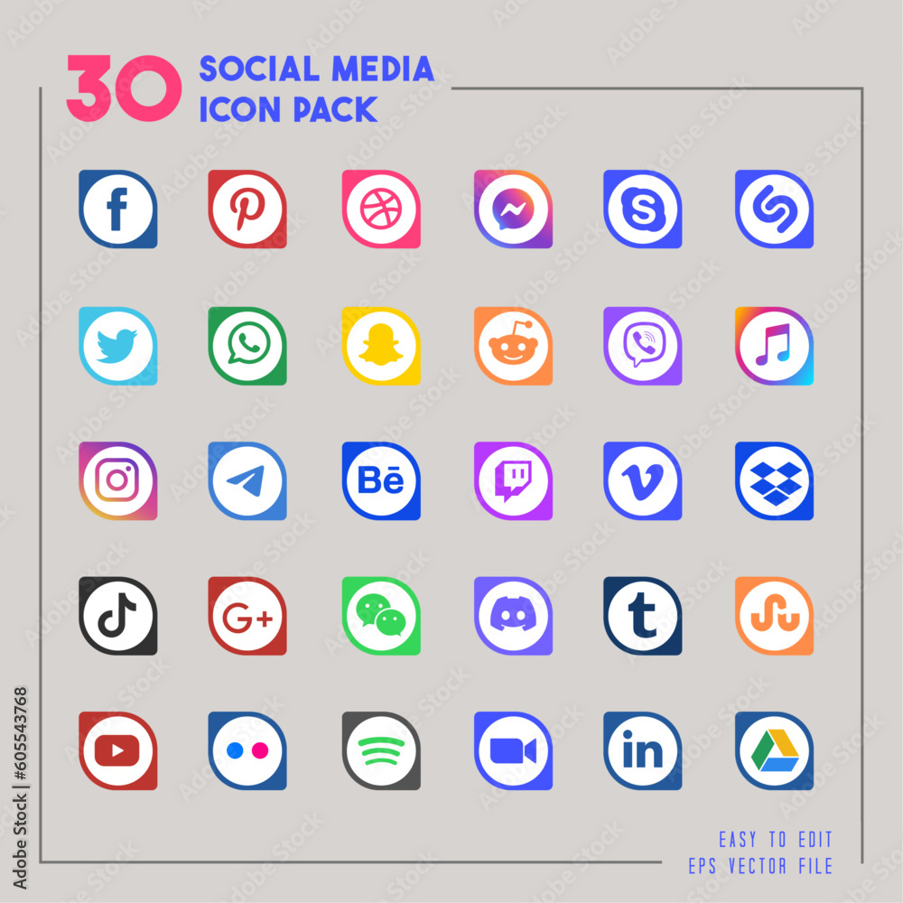 Collection of popular social media logo. Facebook, instagram, twitter ...