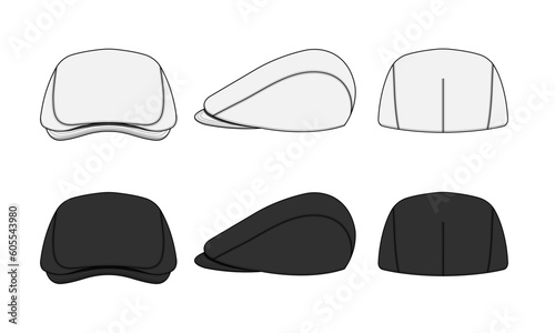 Flat cap ( hunting hat ) vector template illustration set