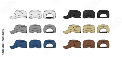 Military cadet cap ( work cap ) vector template illustration set