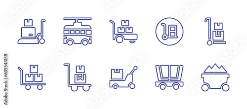 Trolley line icon set. Editable stroke. Vector illustration. Containing trolley, trolley bus, logistics.