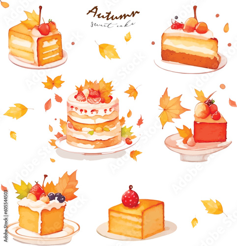 Autumn cupcake in watercolor illustration