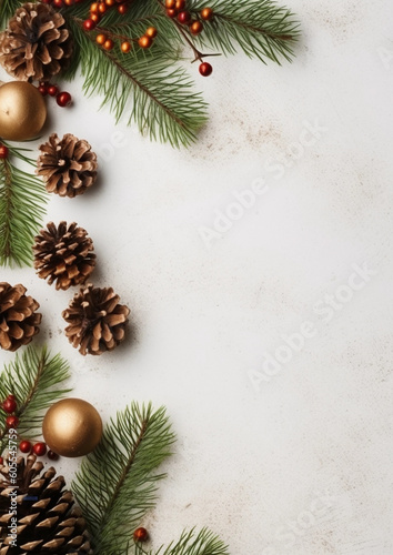 christmas background with fir branches and cones