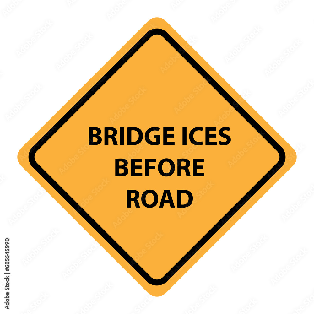 Bridge Ices before road Sign isolated on a white background.eps Bridge Ices before road Sign isolated on a white background.eps