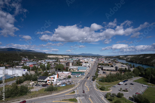 Aerial Drone image of the gold rush town of Whitehorse in the Yukon Territory  photo