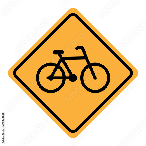 Bicycle crossing sign vector illustration. Yellow board - Traffic symbol.eps