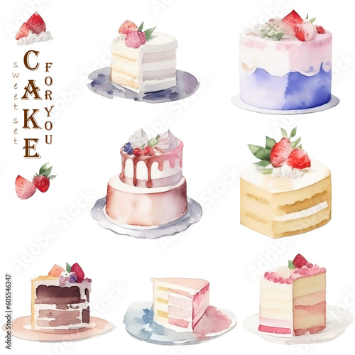 cake, watercolor, paint, sweet, food, vanilla cake, red velvet cake, lemon cake, strawberry, coffee, rainbow cake, blueberry, raspberry, chiffon, cupcake, dessert, butter, candy, fruitcake, bakery, pi
