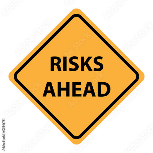 Risks Ahead Vector icon illustration, Road warning sign icon on yellow background..eps