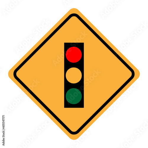 Traffic Light ahead sign vector. Yellow background..eps