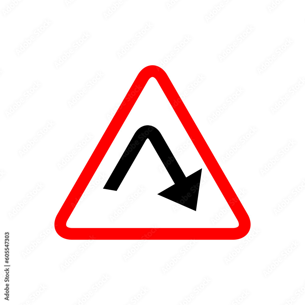 Traffic sign red triangle board Sharp bend towards the right on white background..eps Traffic sign red triangle board Sharp bend towards the right on white background..eps