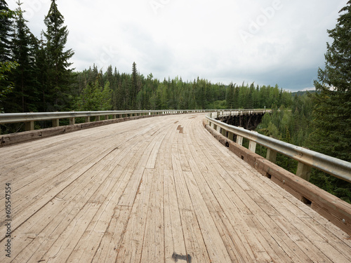 Old wooden plank bridge in British Columbia which was one of the bridges on the old section of the Alaska Highway