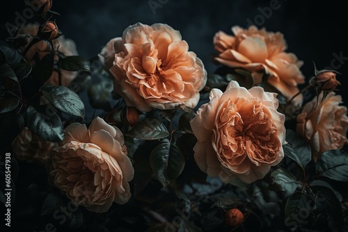 A cluster of rose blossoms. Generative AI
