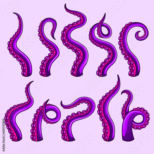 Set of purple octopus tentacles vector illustration elements, sticker, icon,backgrounds. Vector eps 10