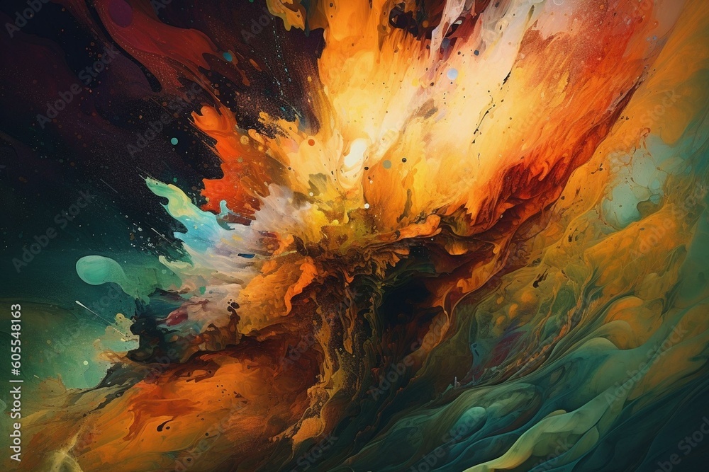 Colorful abstract painting of a tornado on an illustrated background. Digital artwork. Generative AI