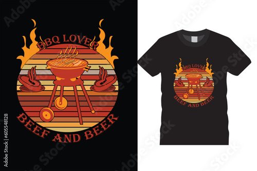  bbq lover beef and beer food cooking alcohol steak  Funny BBQ Beer T-Shirt Design vector template.drink meal grill art Funny BBQ typography designs  for print posters banner card vector illustration.