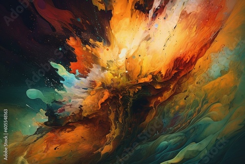 Colorful abstract painting of a tornado on an illustrated background. Digital artwork. Generative AI © Isabella