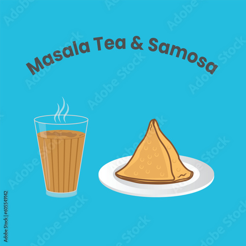 Indian masala chai and samosa vector illustration .