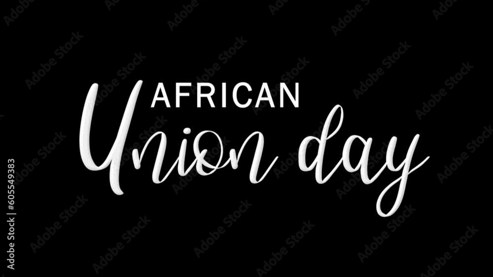african union day animated text. 4k video greeting card. gift card. alpha channel.