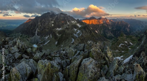 View from Vychodna Vysoka High Tatras national park, Slovakia Mountain panorama. Tatras - Gerlach peak at sunrise or sunset © Ivan