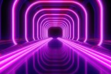 Radiant Symphony: Abstract Pink Neon Panoramic Design Illuminating the Dark Black Background (Generative AI)