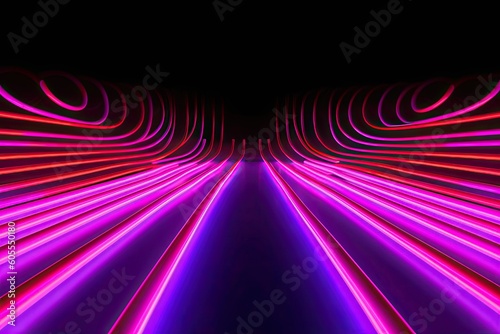 Neon Dreamscape  Dynamic Panoramic Design of Abstract Pink Neon on a Mysterious Black Background  Generative AI 
