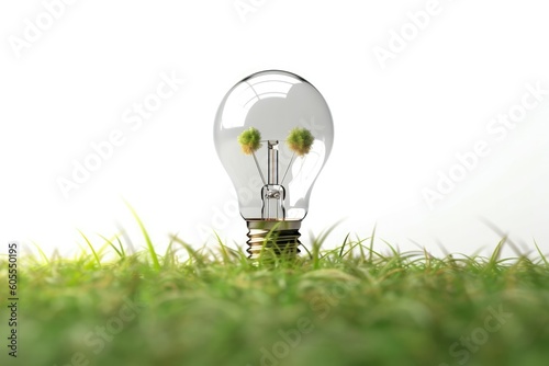 Natural in lightbulb. Lightbulb on grass eco friendly world concept. Generative AI