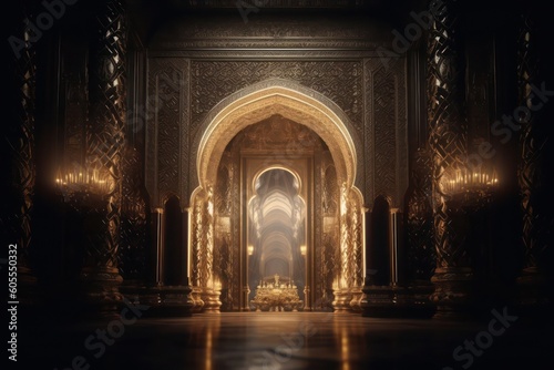 Tableau sur toile A photo of a mosque with a golden arch and the word Arab on it, Ai generated