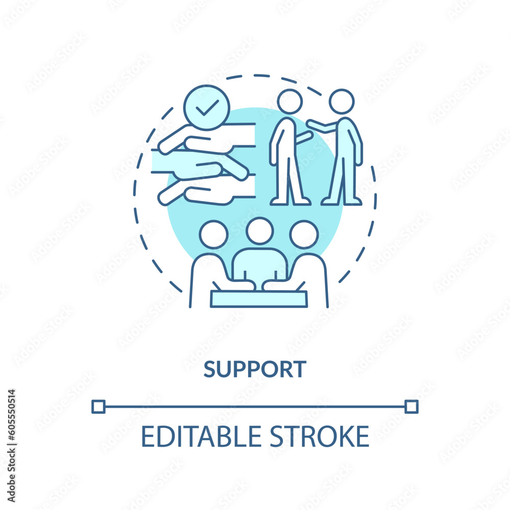Support turquoise concept icon. Emotional wellness. Group of people. Mental health. Social connection. Micro community abstract idea thin line illustration. Isolated outline drawing. Editable stroke