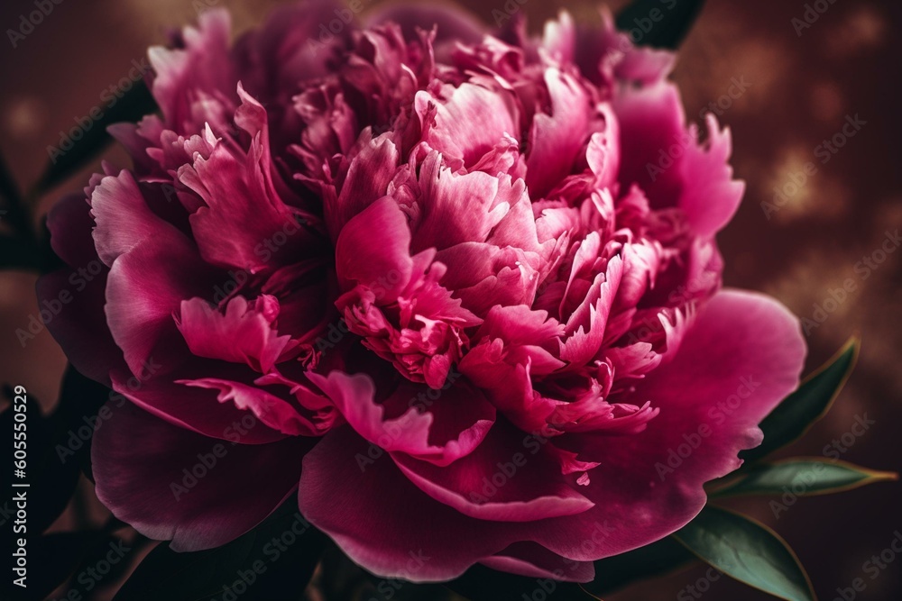 Vibrant pink peony with blooming petals, a lovely floral backdrop. Generative AI