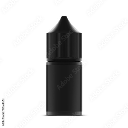 Black vape bottle mockup isolated on white background. Vector illustration. Can be used to present cigarette liquid, medical and other needs. EPS10.	