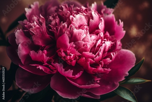 Vibrant pink peony with blooming petals, a lovely floral backdrop. Generative AI