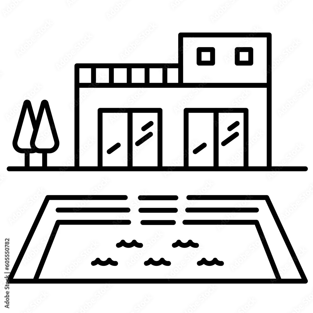 modern casa with pool line icon