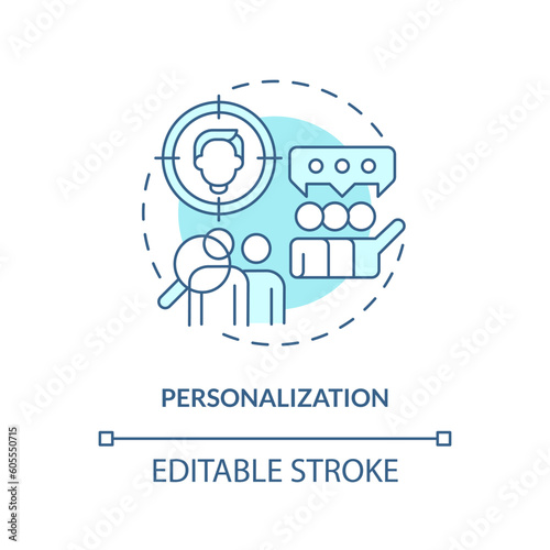 Personalization turquoise concept icon. Individual approach. Sense of belonging. Community spirit. Social interaction abstract idea thin line illustration. Isolated outline drawing. Editable stroke