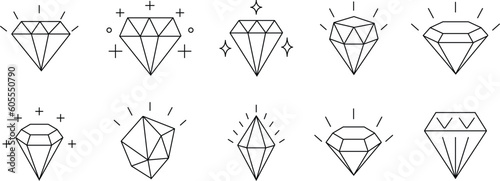  set of diamonds flat outline vector illustration, line design, isolated on white background