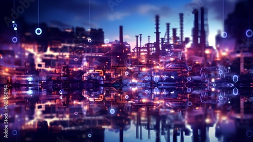 Industrial IoT smart factory concept  featuring a factory building. Industry 4.0  focusing on connectivity  automation  and data exchange in manufacturing technologies. Generative AI