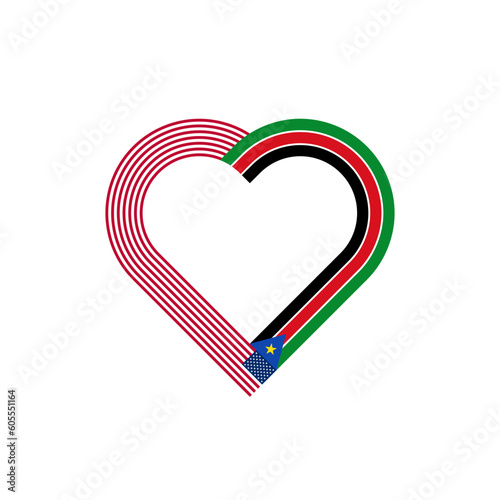 unity concept. heart ribbon icon of united states and south sudan flags. vector illustration isolated on white background
