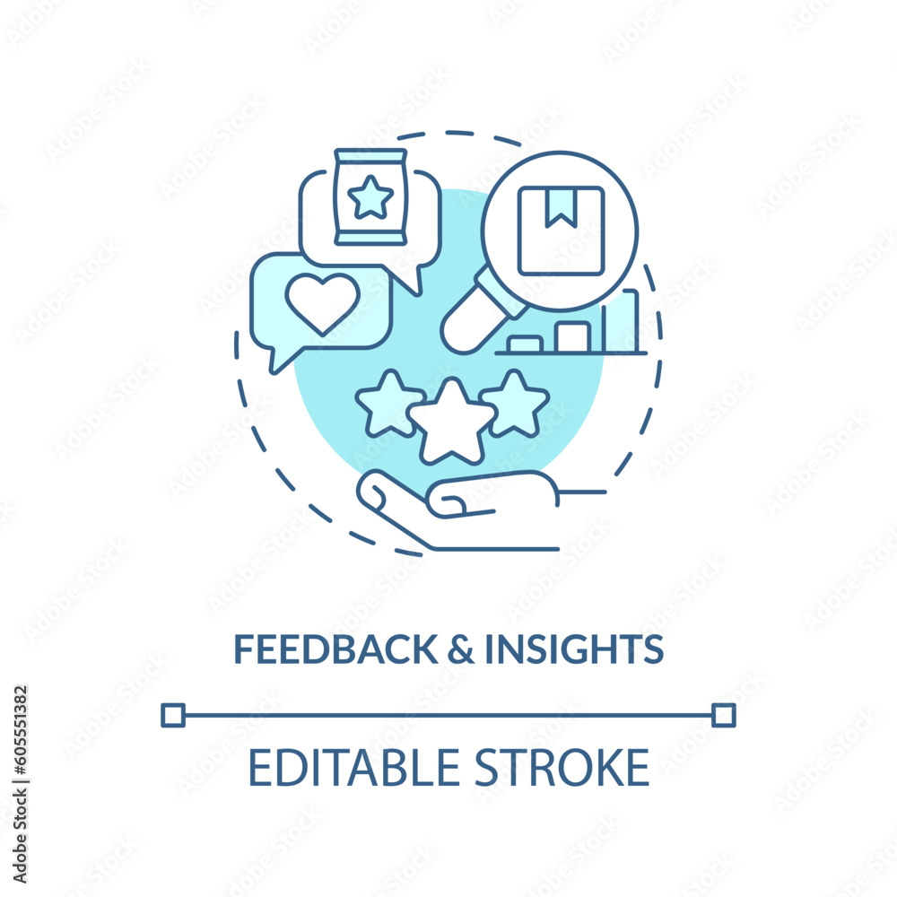 Feedback and insights turquoise concept icon. Customer need. Reputation management. Micro community. Marketing strategy abstract idea thin line illustration. Isolated outline drawing. Editable stroke Feedback and insights turquoise concept icon. Customer need. Reputation management. Micro community. Marketing strategy abstract idea thin line illustration. Isolated outline drawing. Editable stroke