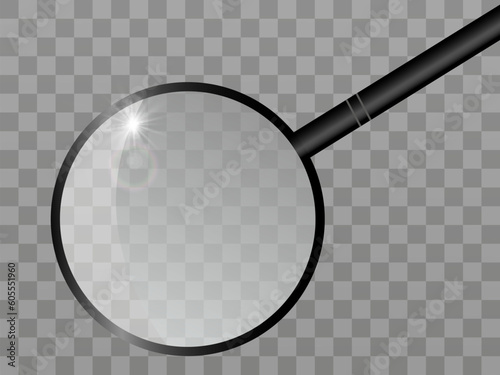 An illustration of a realistic magnifying glass for viewing objects or reading.
