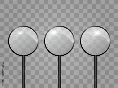 An illustration of a realistic magnifying glass for viewing objects or reading.
