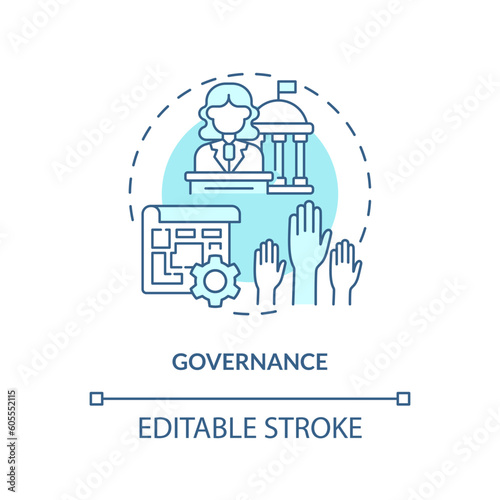 Governance turquoise concept icon. Governing body. Community board. Homeowner association. Community building abstract idea thin line illustration. Isolated outline drawing. Editable stroke