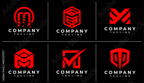 Modern digital line letter M logo design bundle