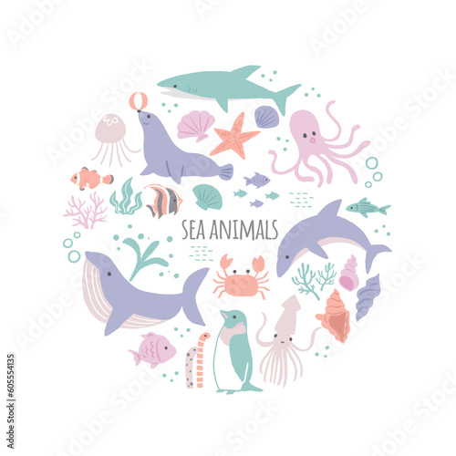 海の生き物のアイコンイラスト　セット