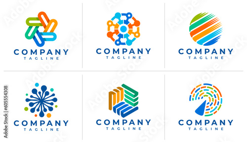 Colorful digital technology abstract logo design branding set