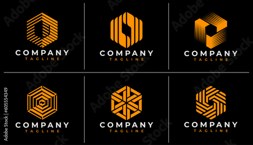 Geometric line abstract hexagon logo design bundle