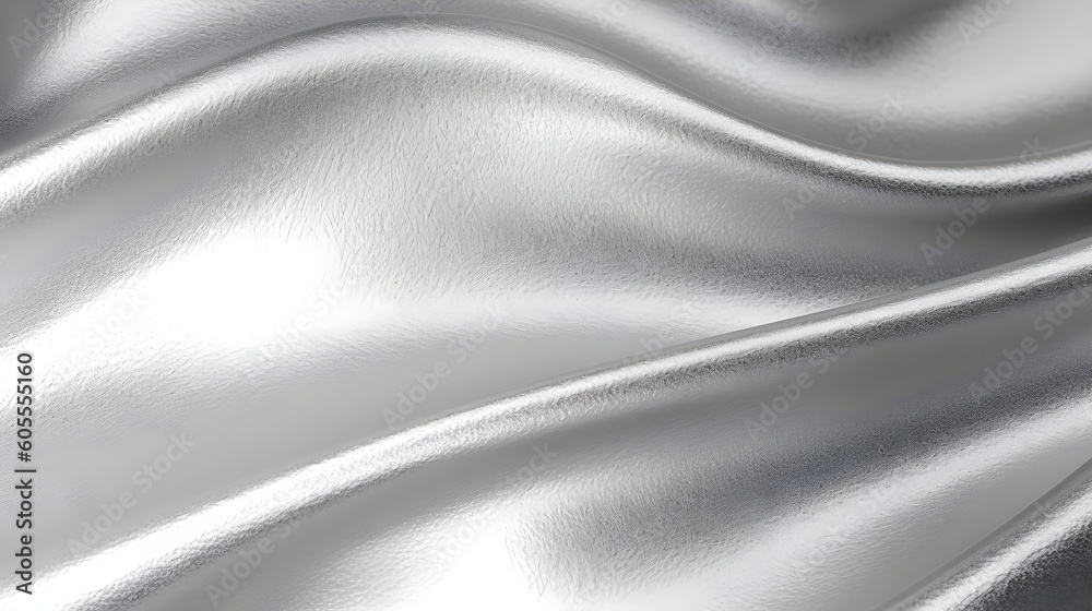 Silver metallic wall with wave surface, abstract texture background. Generative AI illustration
