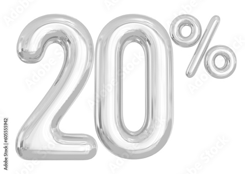 Number 20 Percent Off Silver Balloon