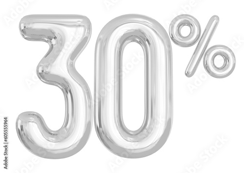 Number 30 Percent Off Silver Balloon