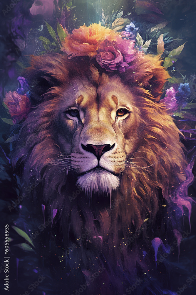majestic lion, gorgeous fine art portrait. Generated by Ai, is not based on any original image, character or person
