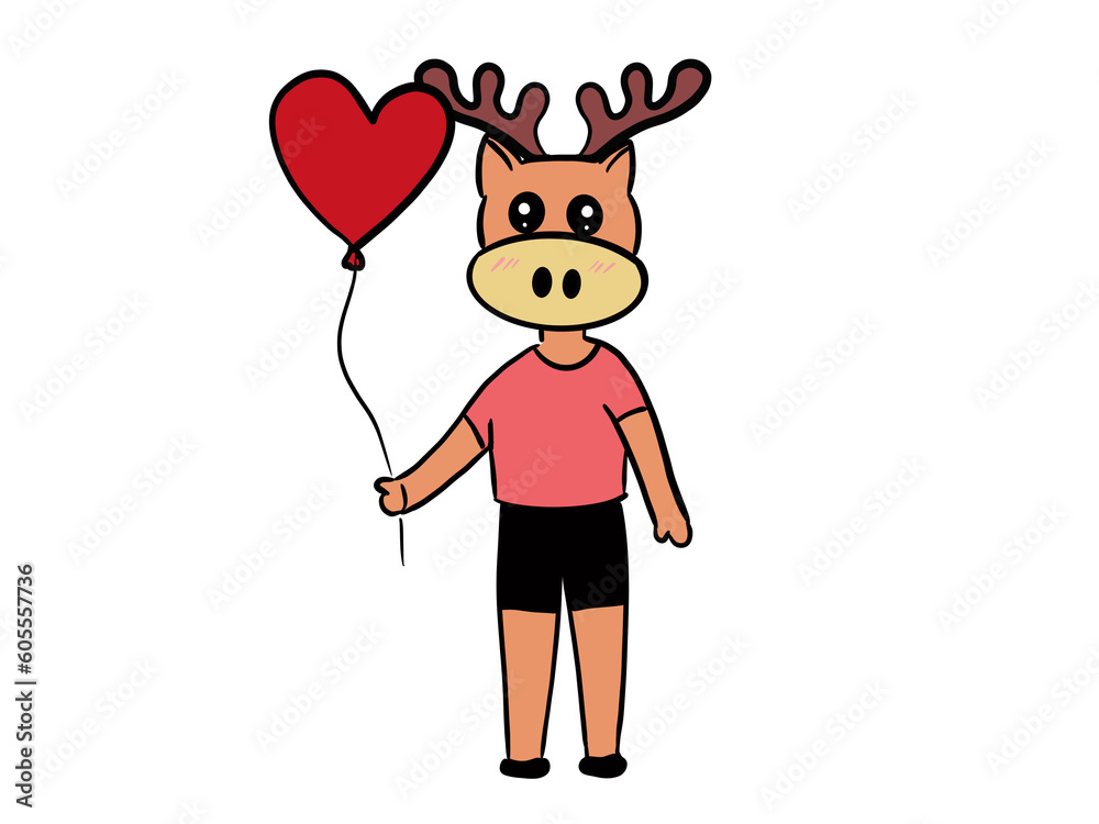 cartoon cute deer holding red balloons.on a white background. cartoon cute deer holding red balloons.on a white background.
