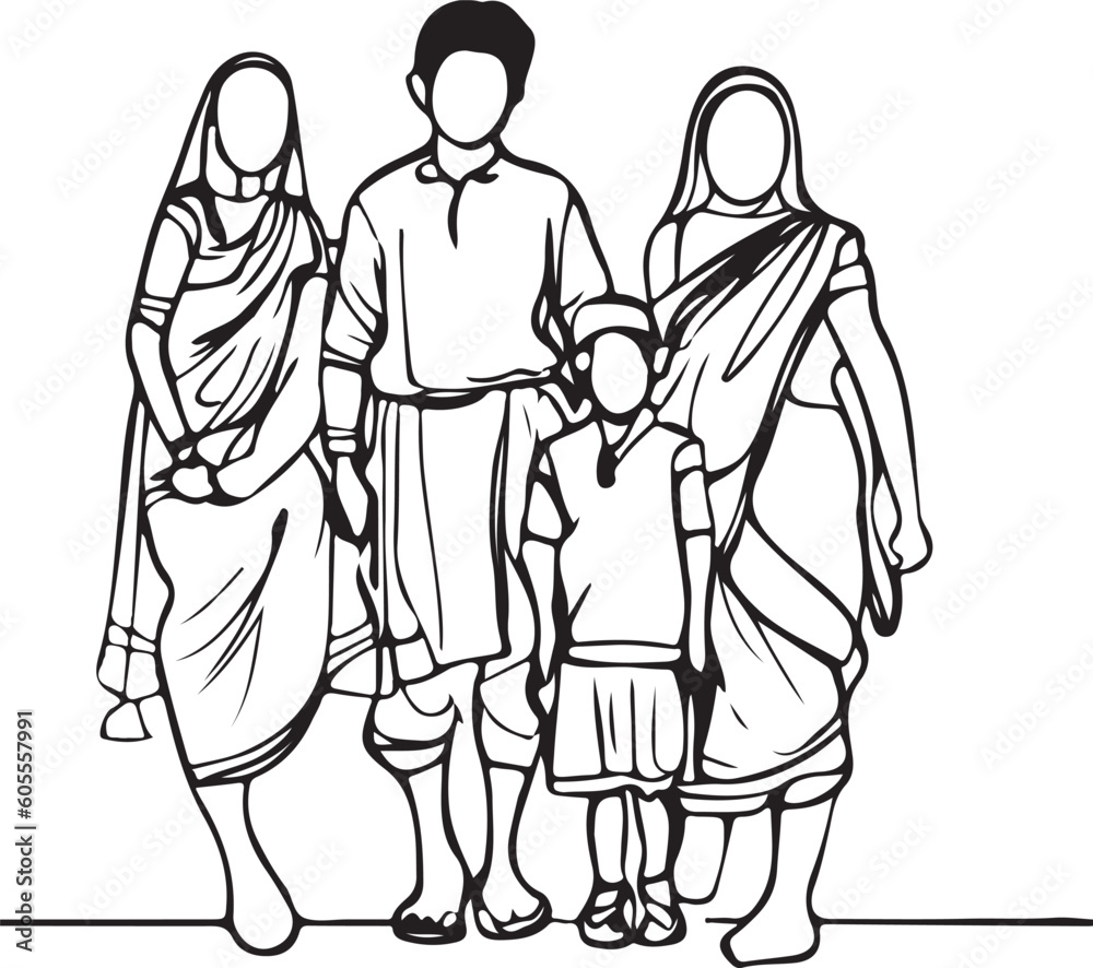 Indian Family line art vector silhouette 